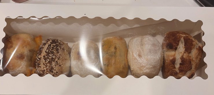 Six little sourdough loaves in the window box
